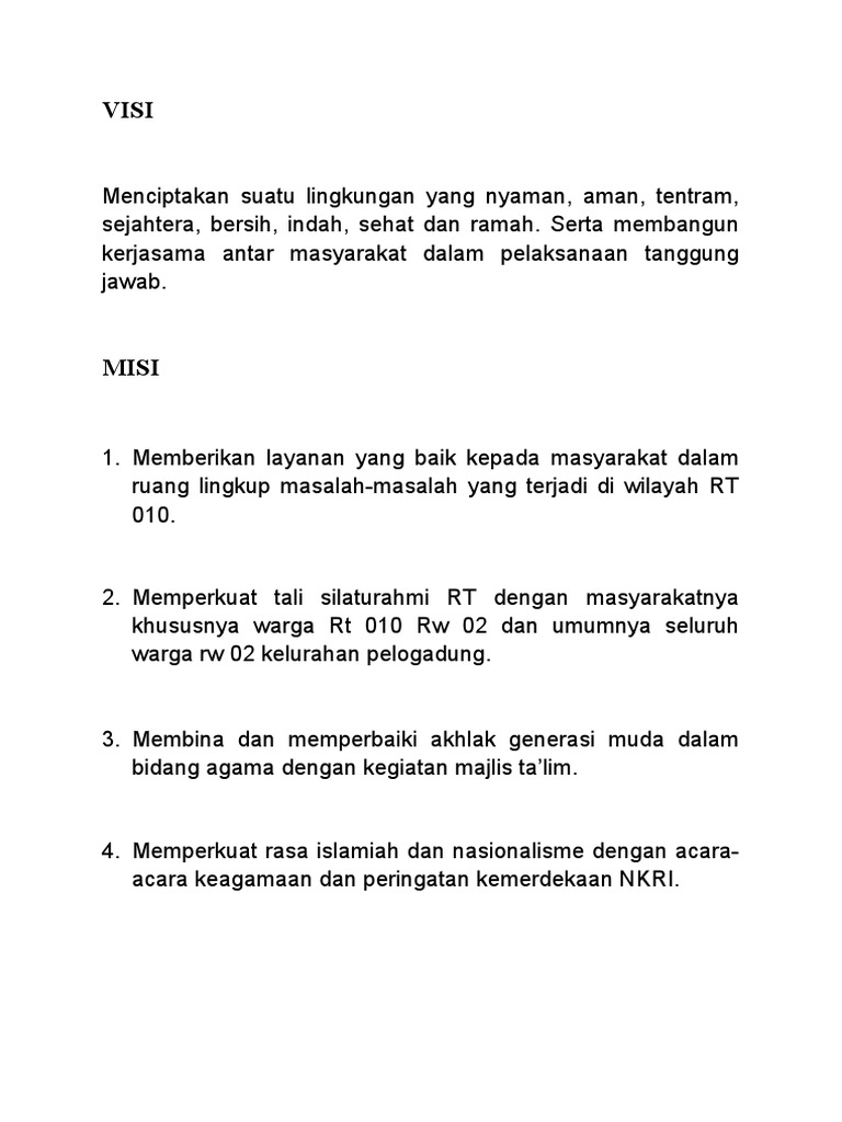Visi Dan Misi Rt