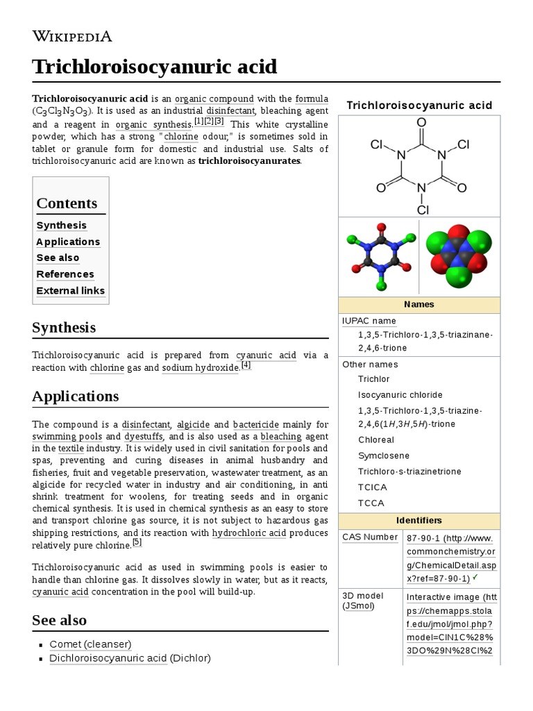 Trichloroisocyanuric Acid Trichloroisocyanuric Acid Is An Organic