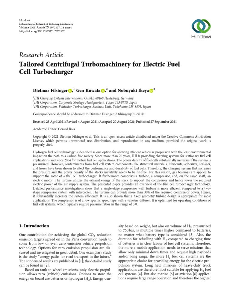 Research Article Tailored Centrifugal Turbomachinery For Electric Fuel