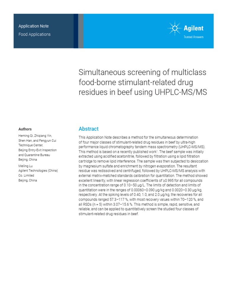 Simultaneous Screening of Multiclass Food-Borne Stimulant-Related Drug ...