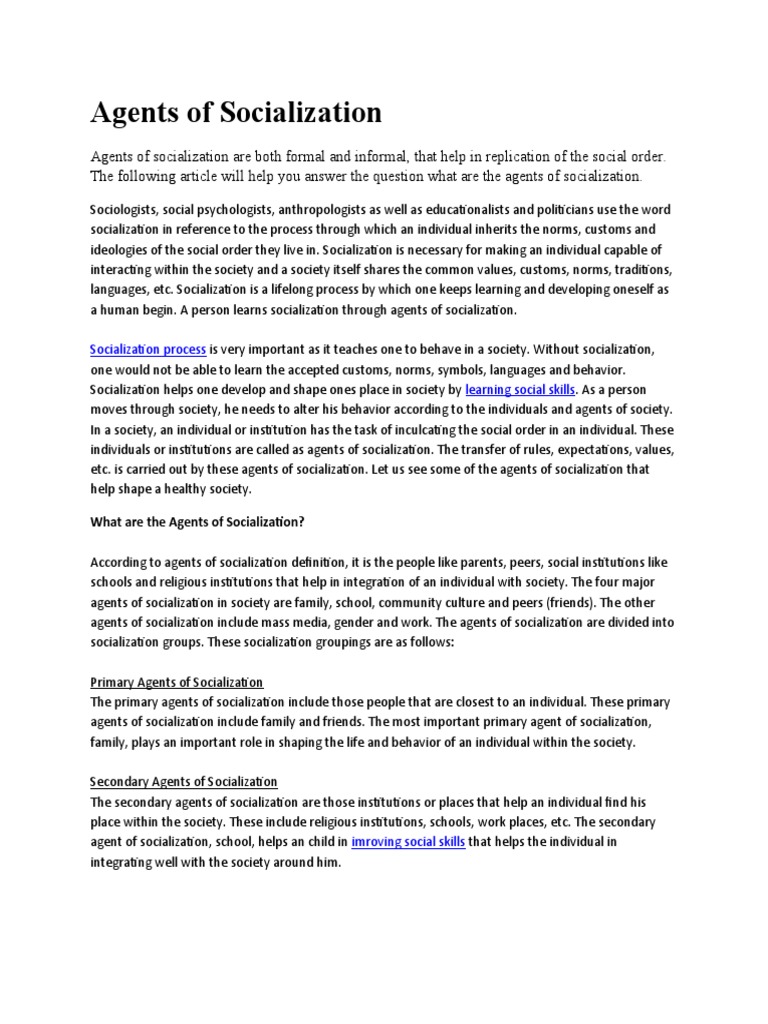 Agents of socialization essay 6 image
