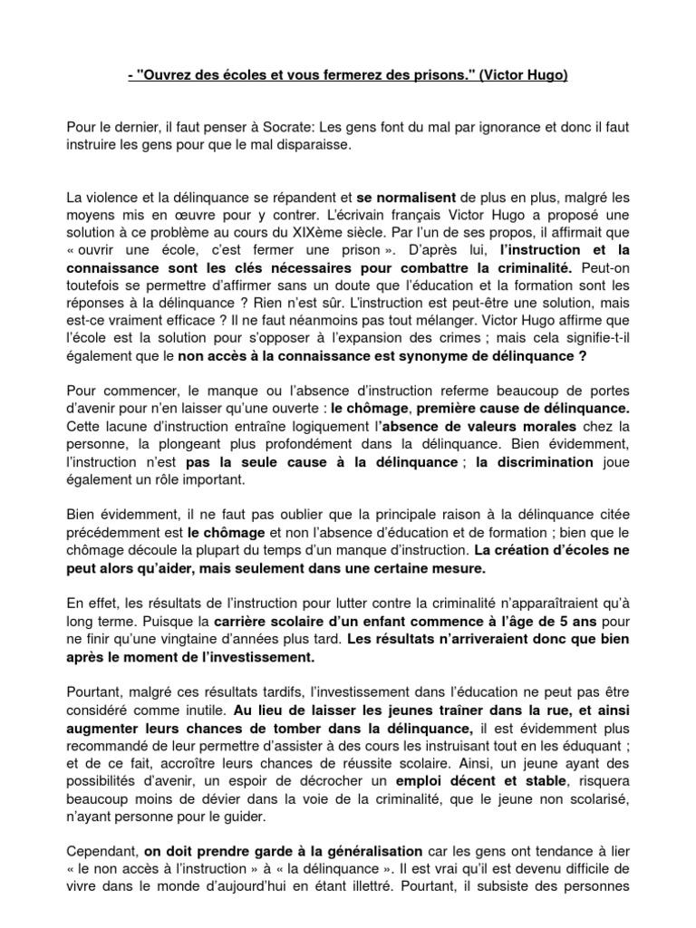 Francais Dissertation Ouvrir Ecole Victor Hugo Thriller Policier