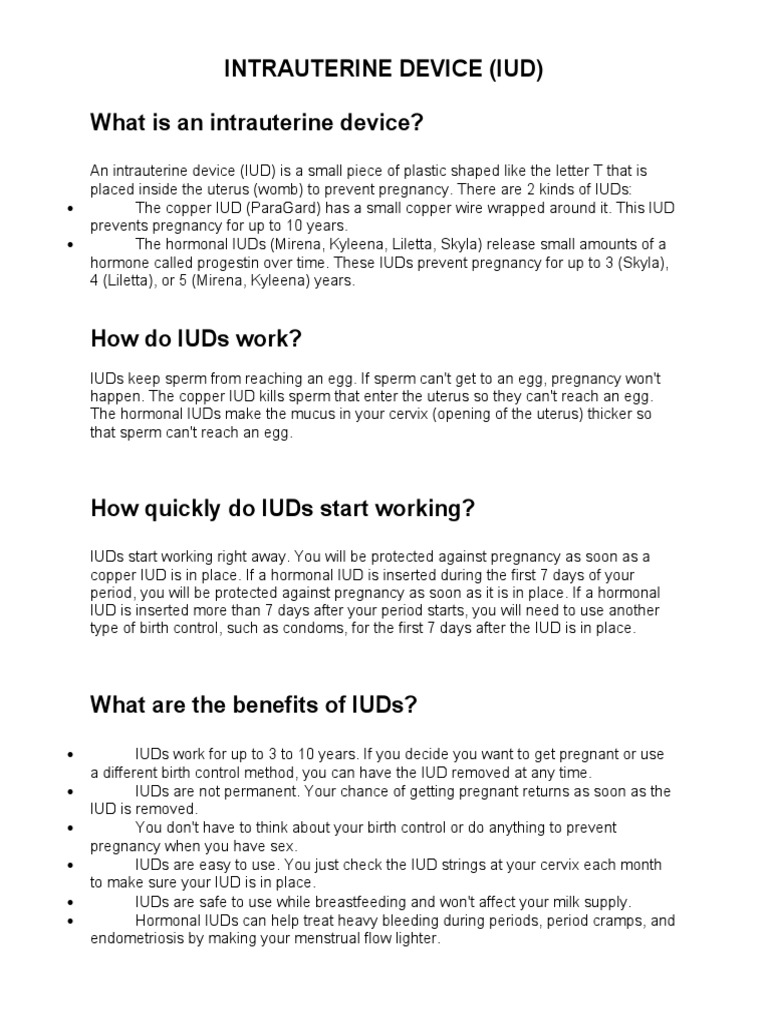 Intrauterine Device (Iud) What Is An Intrauterine Device? | PDF ...