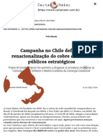 Campanha No Chile Defende Renacionalização Do Cobre e de Bens Públicos Estratégicos - Carta Maior