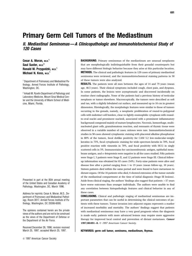 Primary Germ Cell Tumors of The Mediastinum | PDF | Metastasis | Thymus