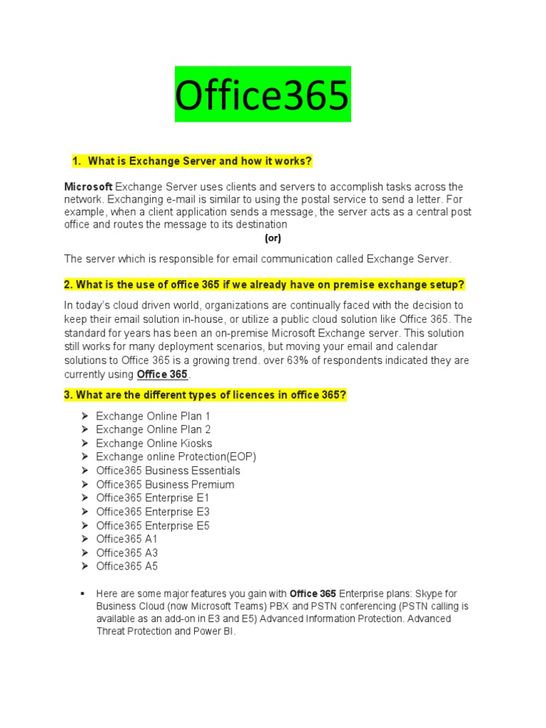 Office 365 Interview Q&A Guide | PDF | Office 365 | Microsoft Outlook