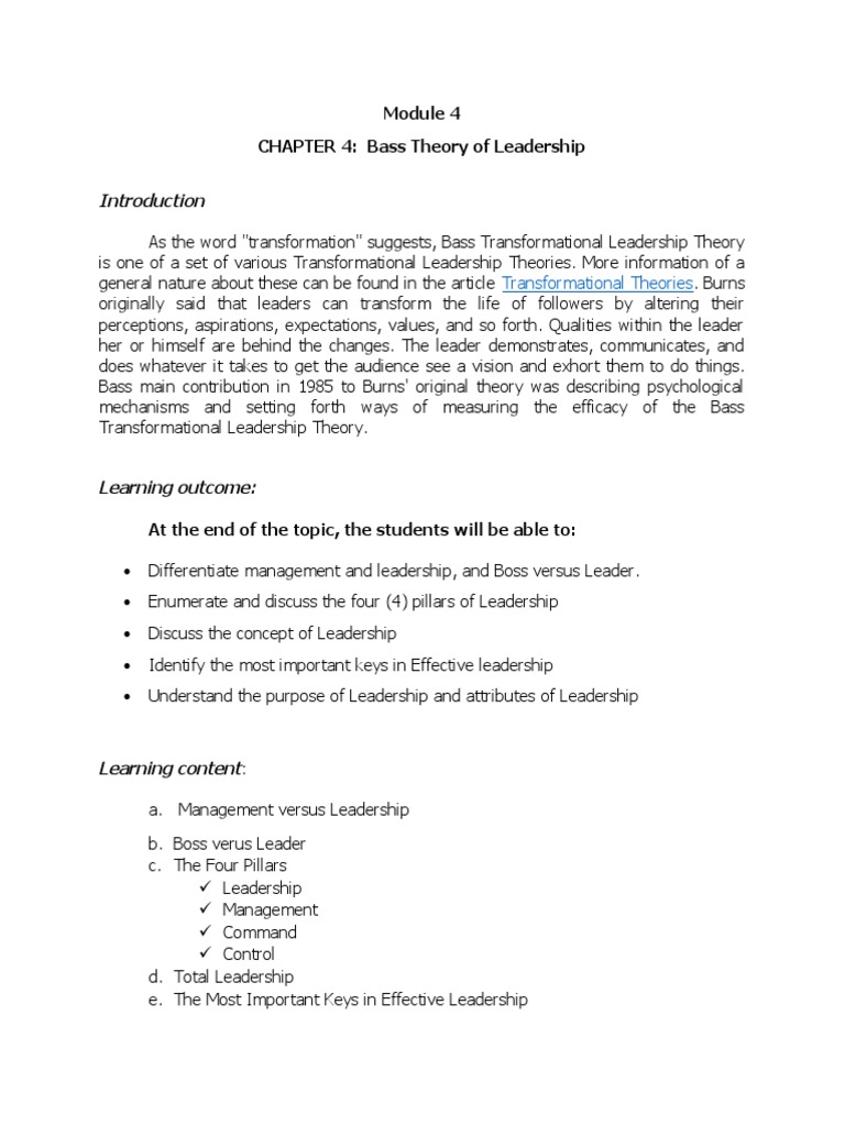 Bass Transformational Leadership Theory | PDF | Leadership | Goal