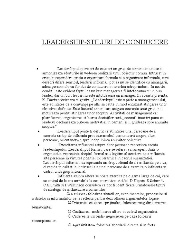 Leadership-Stiluri de Conducere | PDF