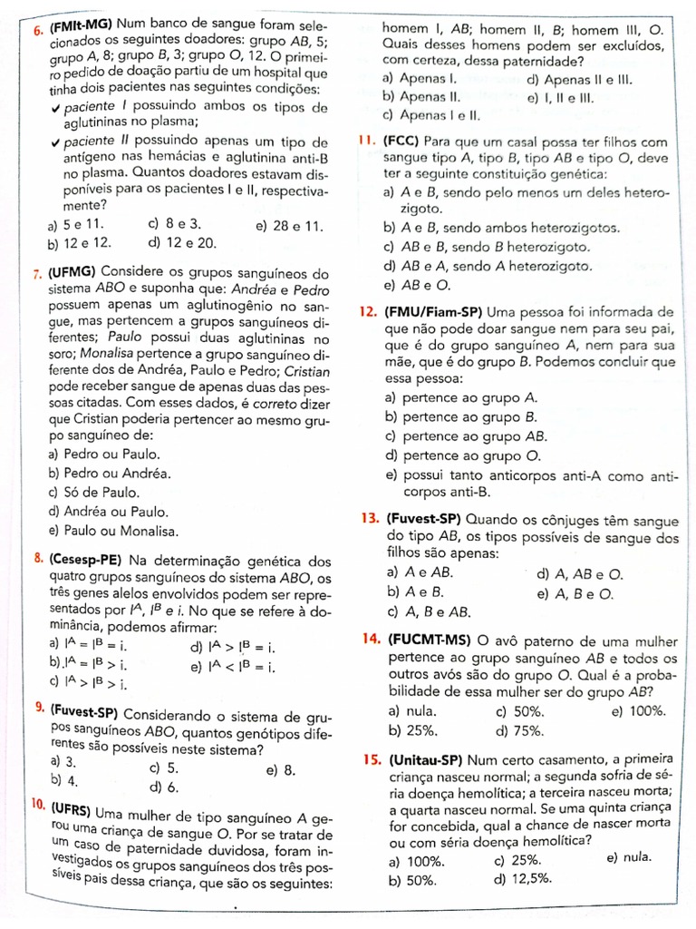 Exercícios Sistema ABO | PDF