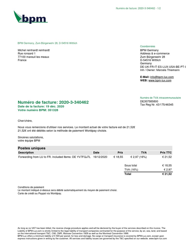 Invoice 2020-3-340462 from BPM Germany | PDF | Trade | Economies