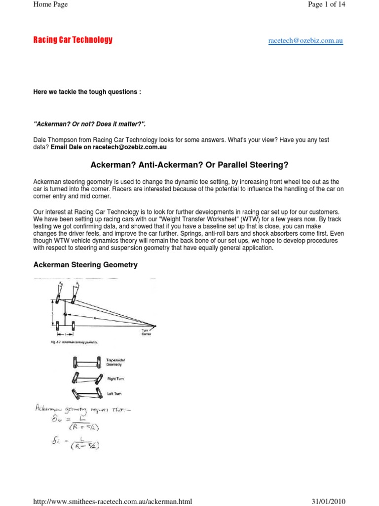 Racing Car Technology Ackerman? AntiAckerman? or Parallel Steering