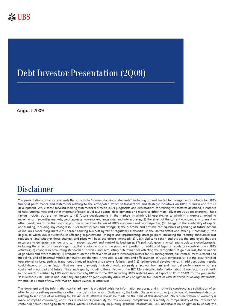 UBS Debt Investr Presentation PDF Ubs Market Liquidity