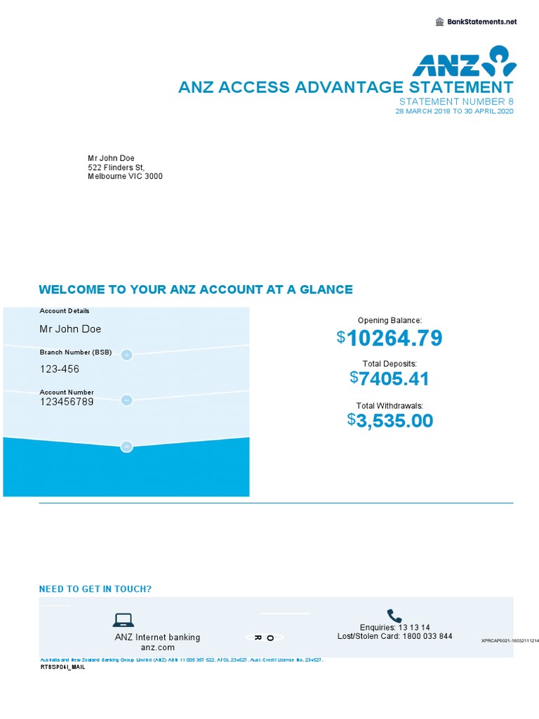 ANZ Access Advantage Account Statement | PDF | Fee | Automated Teller ...