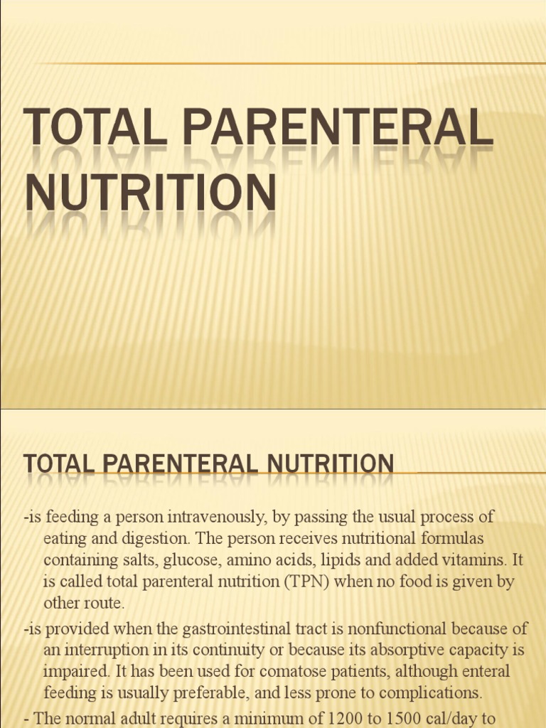 Total Parenteral Nutrition PDF Diseases And Disorders Health Sciences