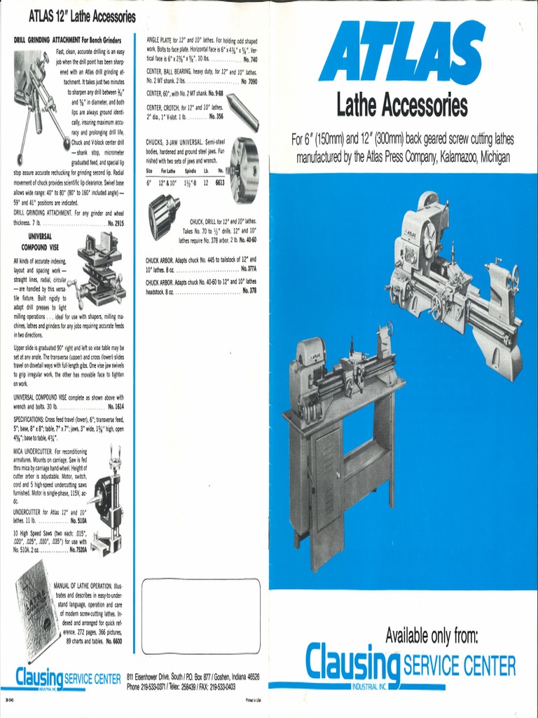Atlas Lathe Accessories PDF