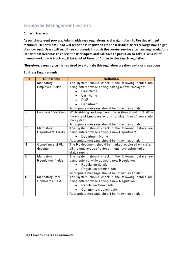 Employee Management System Requirements | PDF | Login | Computing