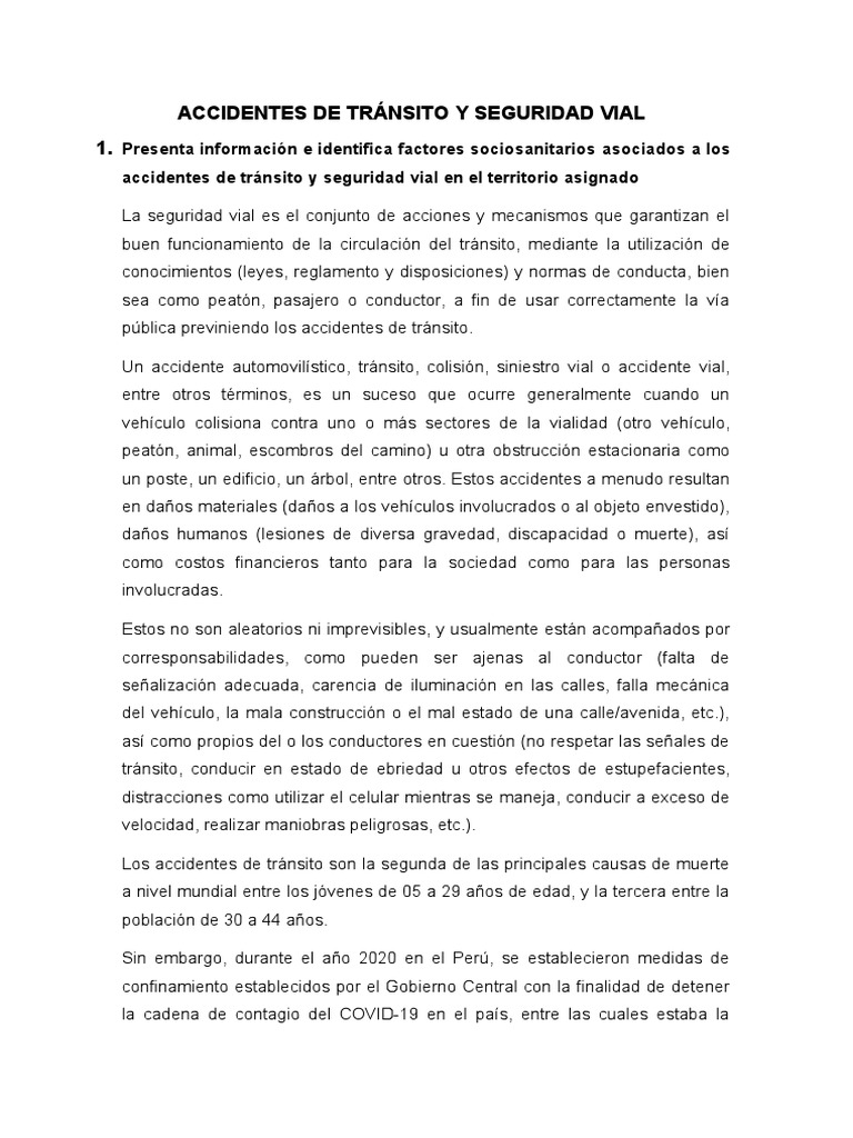 Accidentes de Tránsito y Seguridad Vial | PDF | Accidente de tráfico ...