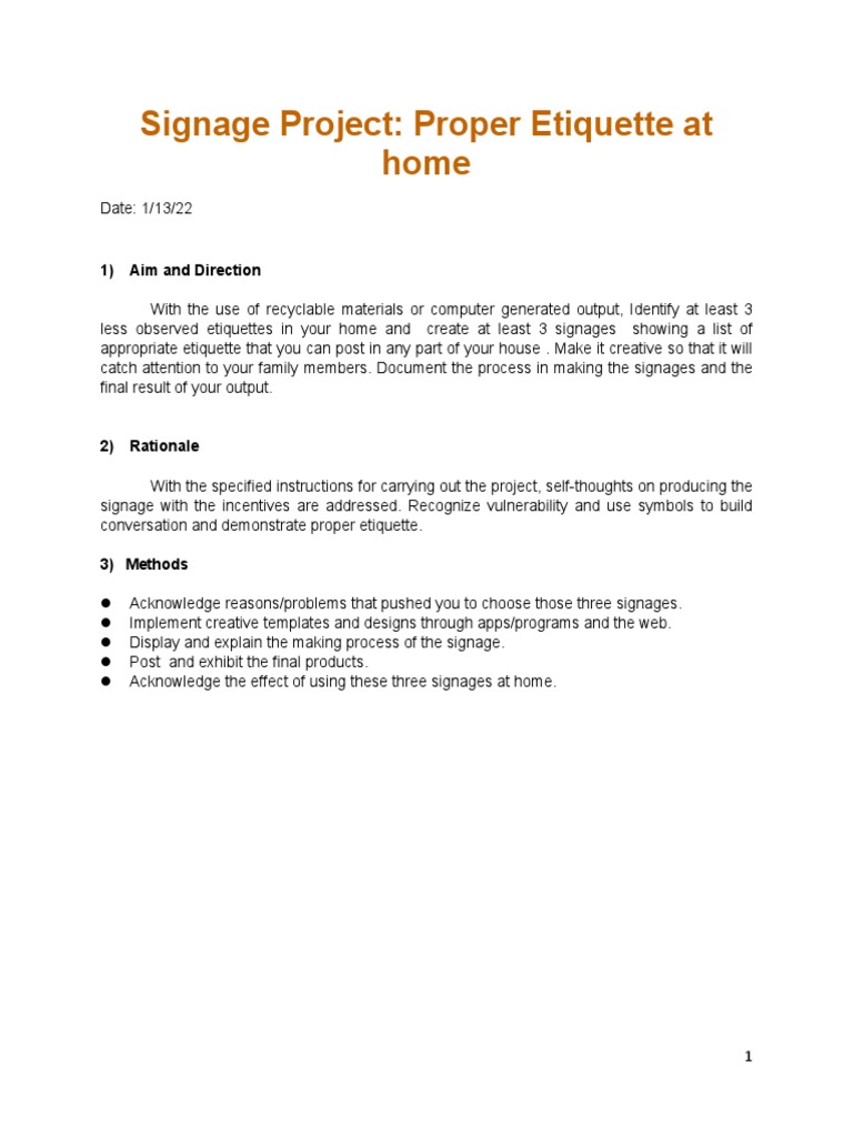 Signage Project, Proper Etiquette at HomeDocumentation PDF