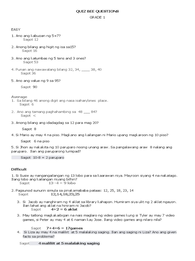 Bbes quiz bee questions pdf