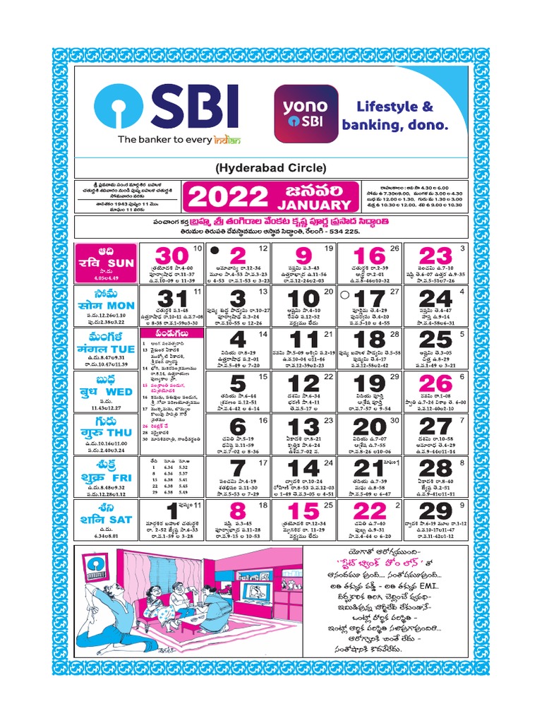 SBI Telugu Calendar Hyd Circle2022 PDF