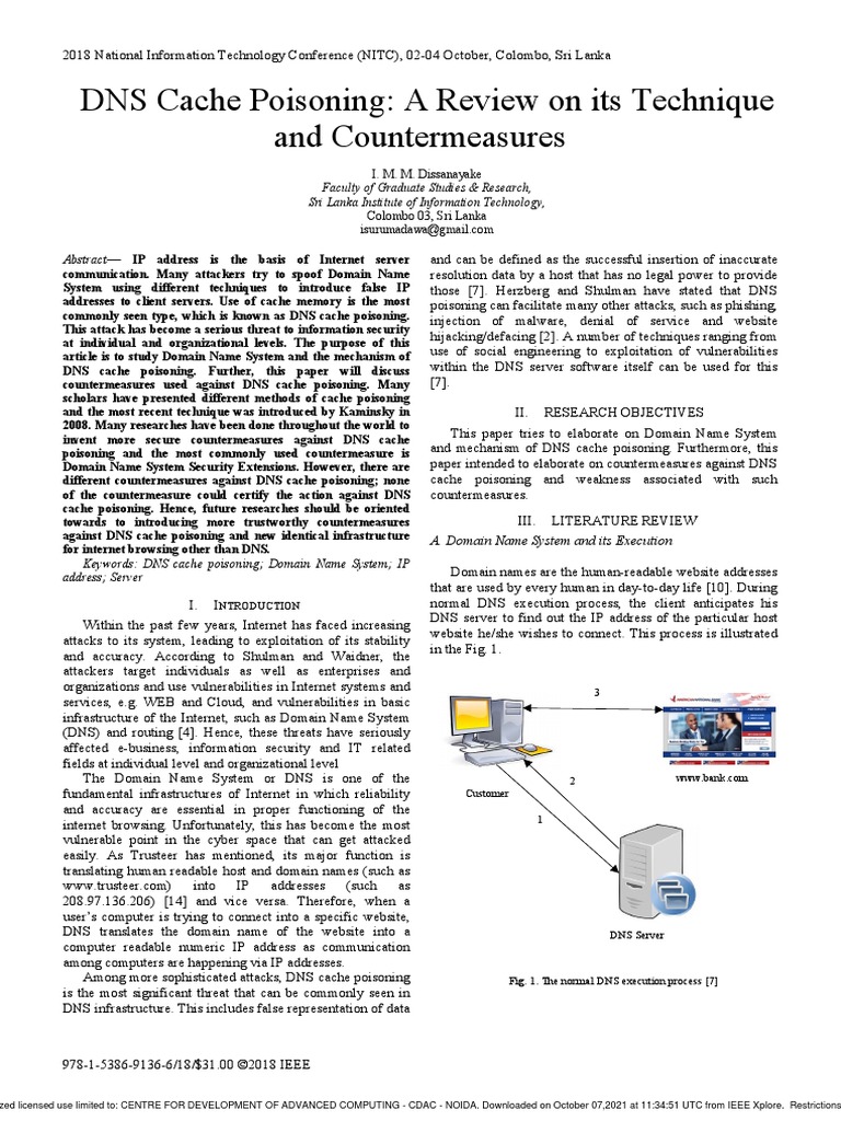 DNS Cache Poisoning A Review On Its Technique and Countermeasures | PDF ...