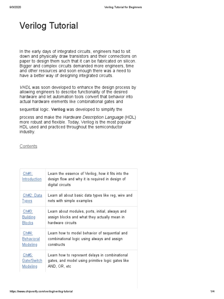 An Introduction to Verilog A Concise Overview of the Popular Hardware