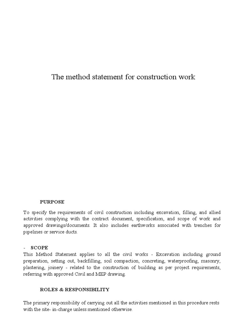 Method Statement for Civil Construction | PDF | Concrete | Civil ...