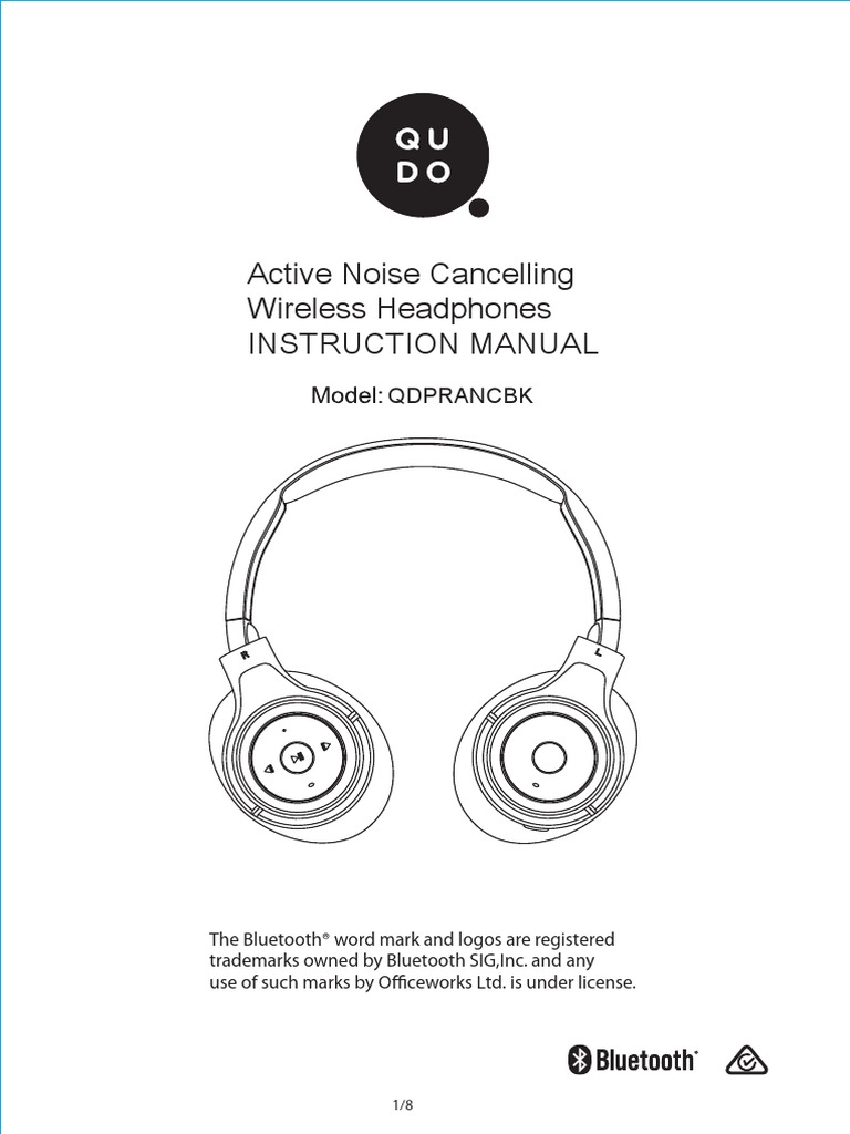 Qudo Premium Active Noise Cancelling Headphones User Manual PDF