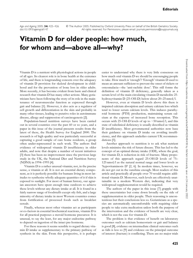 Vitamin D For Older People How Much, For Whom AndAbove AllWhy? PDF Vitamin D Vitamin