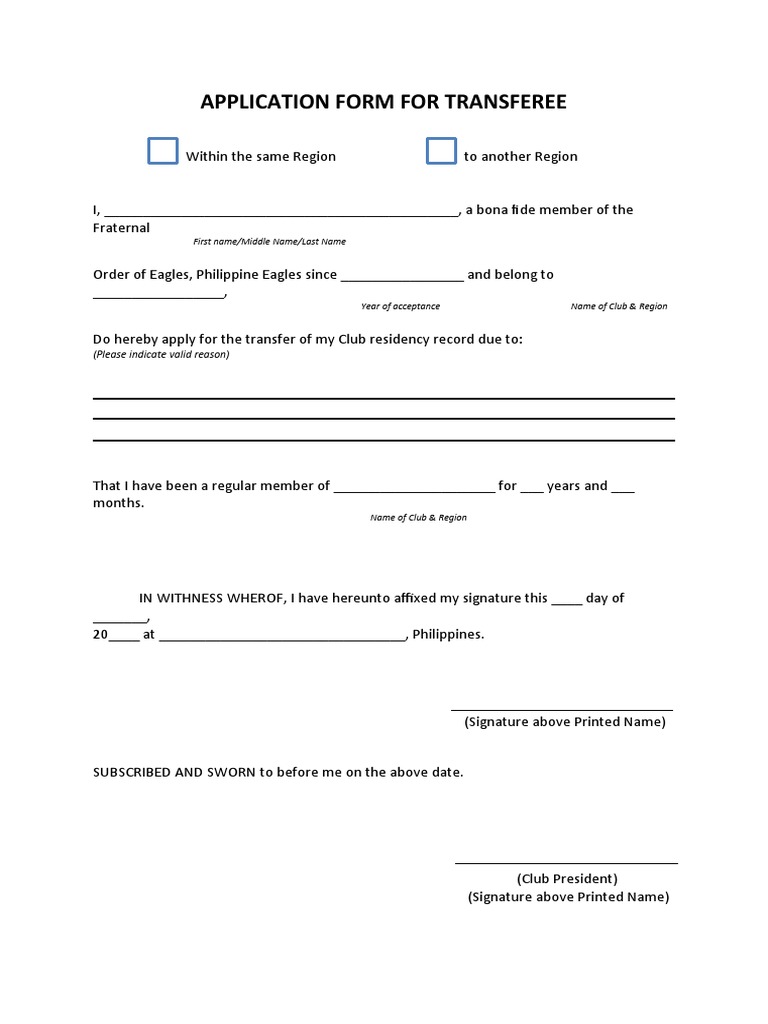 Application Form For Transferee | PDF