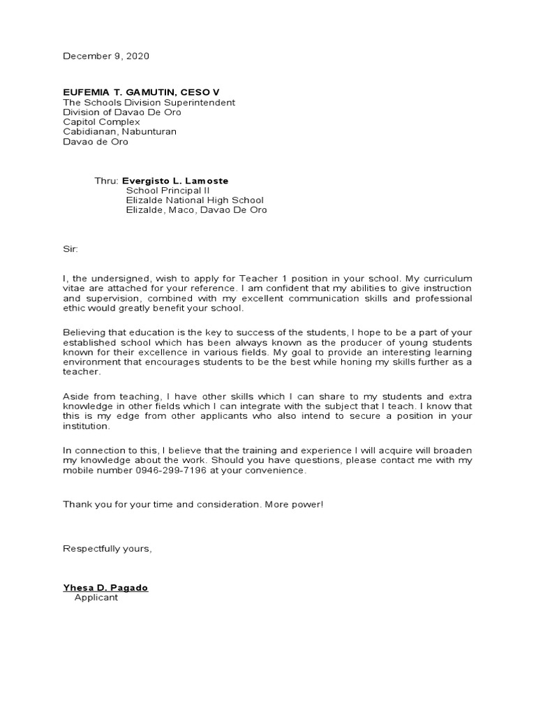 application letter in deped