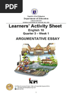 Learners' Activity Sheet: Argumentative Essay