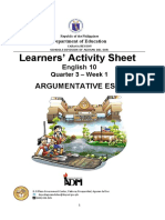 Learners' Activity Sheet: Argumentative Essay