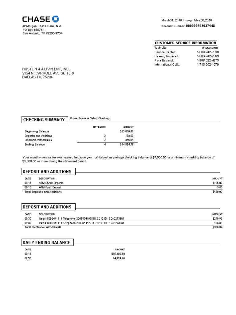 Chase Bank Statement TemplateLab Com PDF Financial Technology