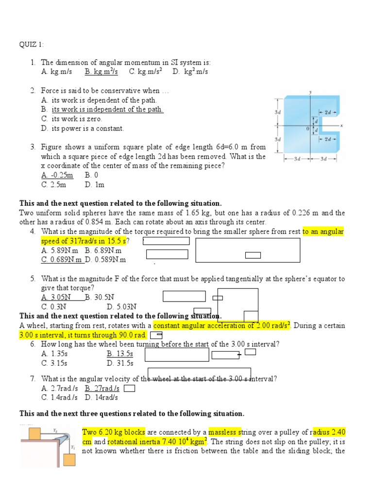 Physics Quiz Questions and Answers | PDF | Force | Momentum