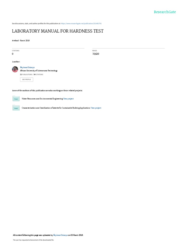 Laboratory Manual for Determining Material Hardness through Rockwell