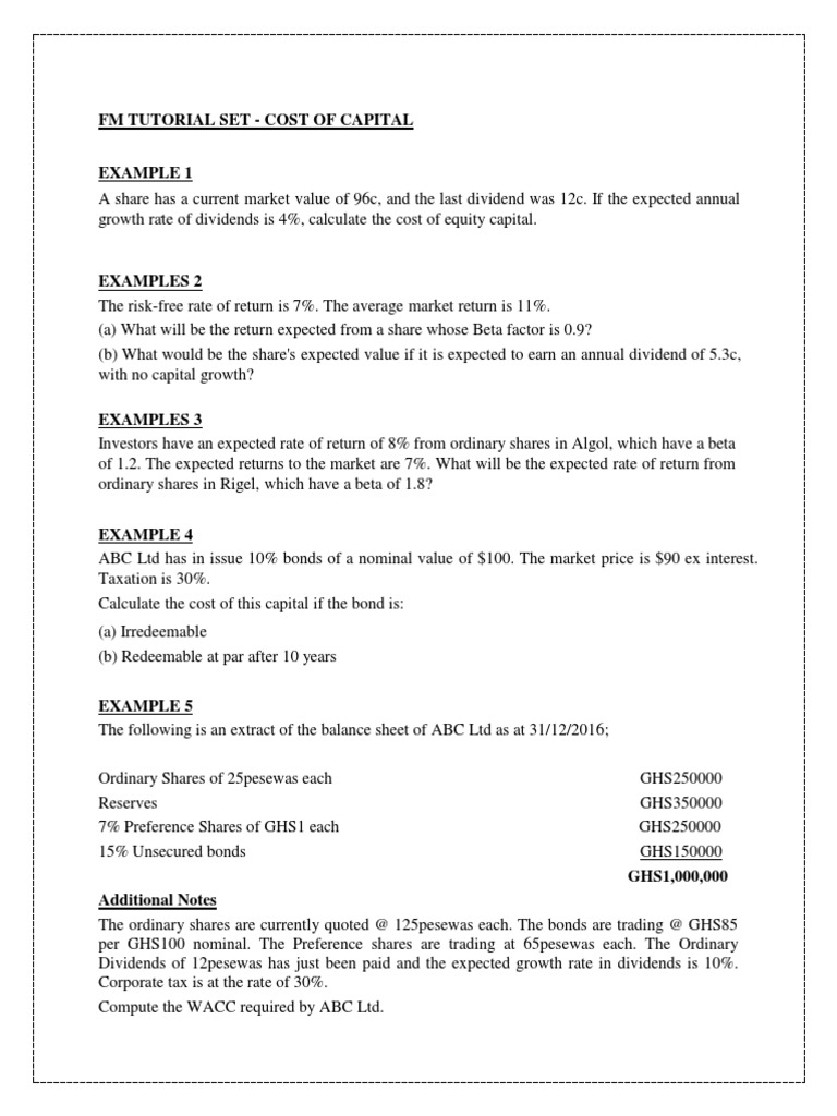 Cost of Capital Calculation Examples | PDF | Cost Of Capital | Free ...