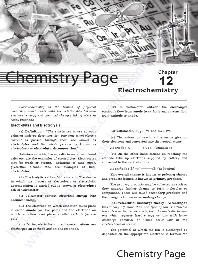 Electrochemistry Notes PDF Electrochemistry Electrical