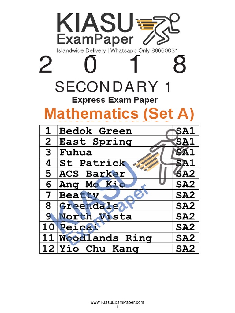 2018 Sec 1 Express Math SA2 (Set A) - 12s | PDF | Significant Figures | Numbers