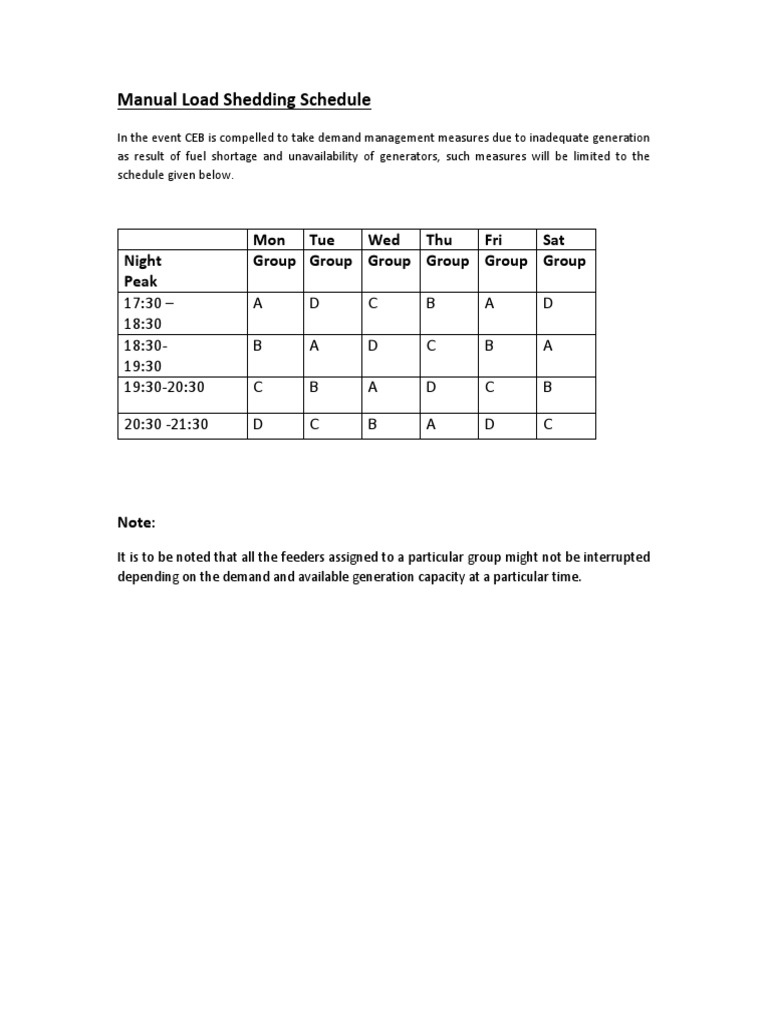 1641793792manual Load Shedding Schedule | PDF | Power (Physics ...