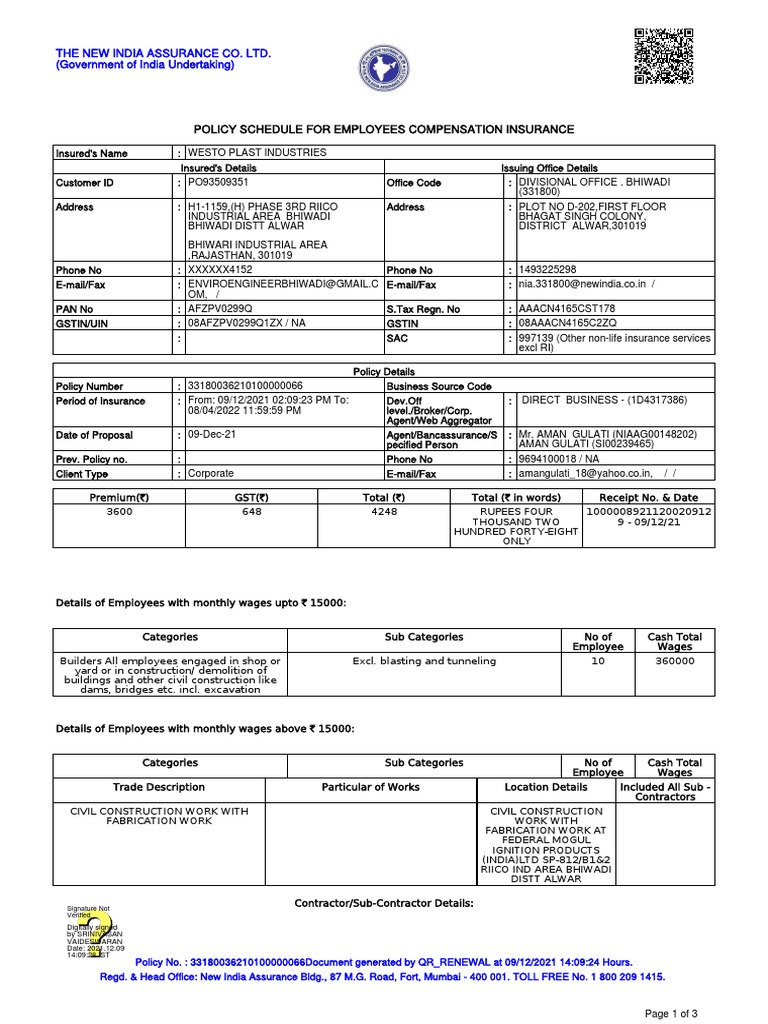WC Policyschedulemiscliabwc 90983819 | PDF | Insurance | Legal Liability