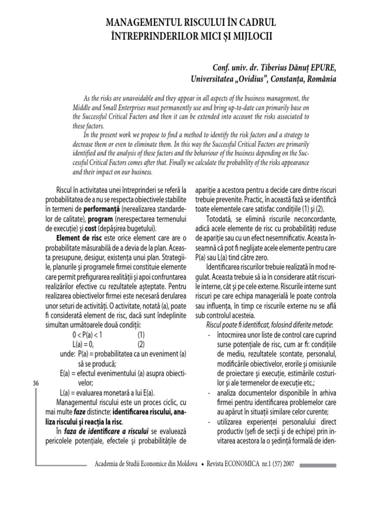 Managementul Riscului in Cadrul | PDF