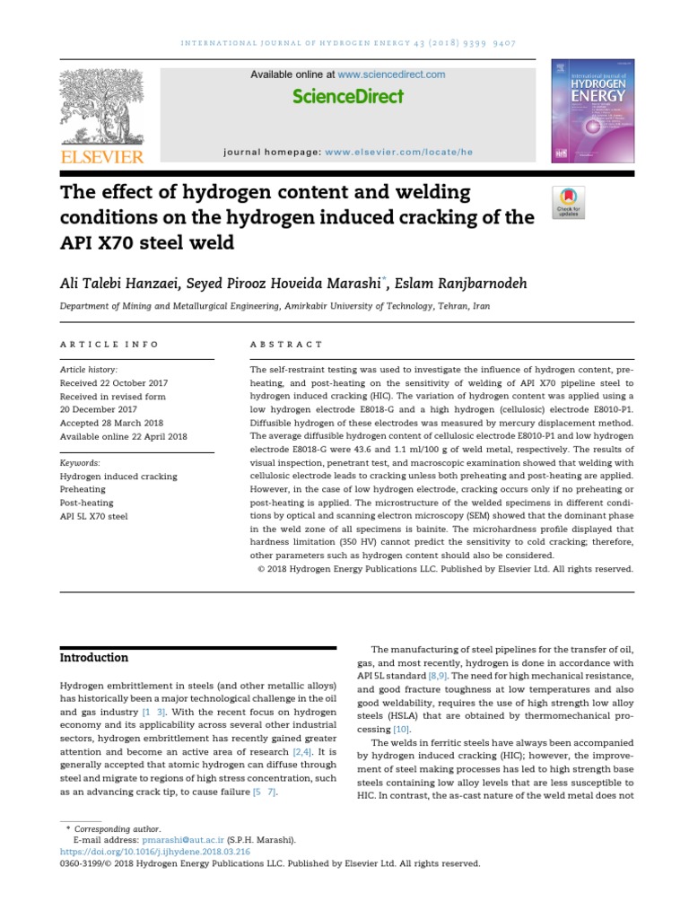 The Effect of Hydrogen Content and Welding Conditions On The Hydrogen ...