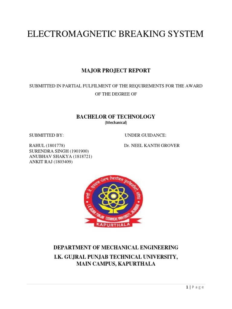 Electromagnetic Braking System Project | PDF | Electric Current | Brake