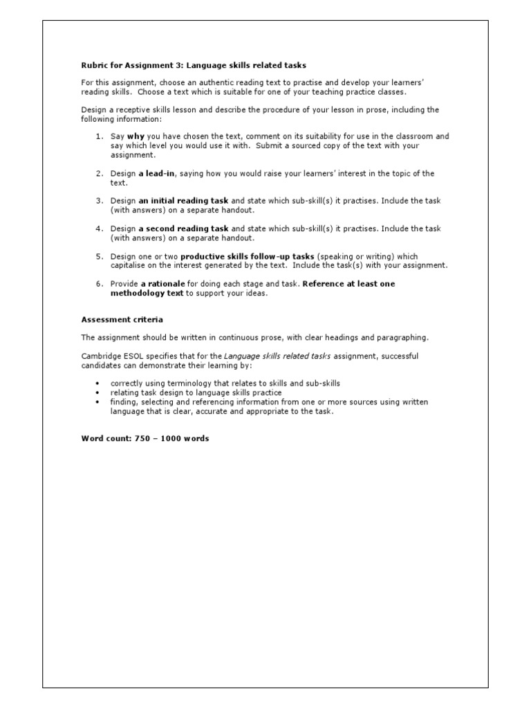 Language Skills Assignment Rubric Guide | PDF | Career & Growth ...