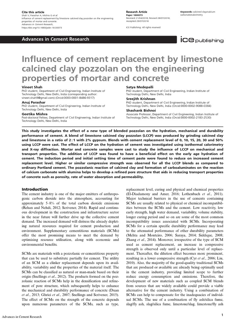 Influence of Cement Replacement by Limestone | PDF | Cement | Concrete