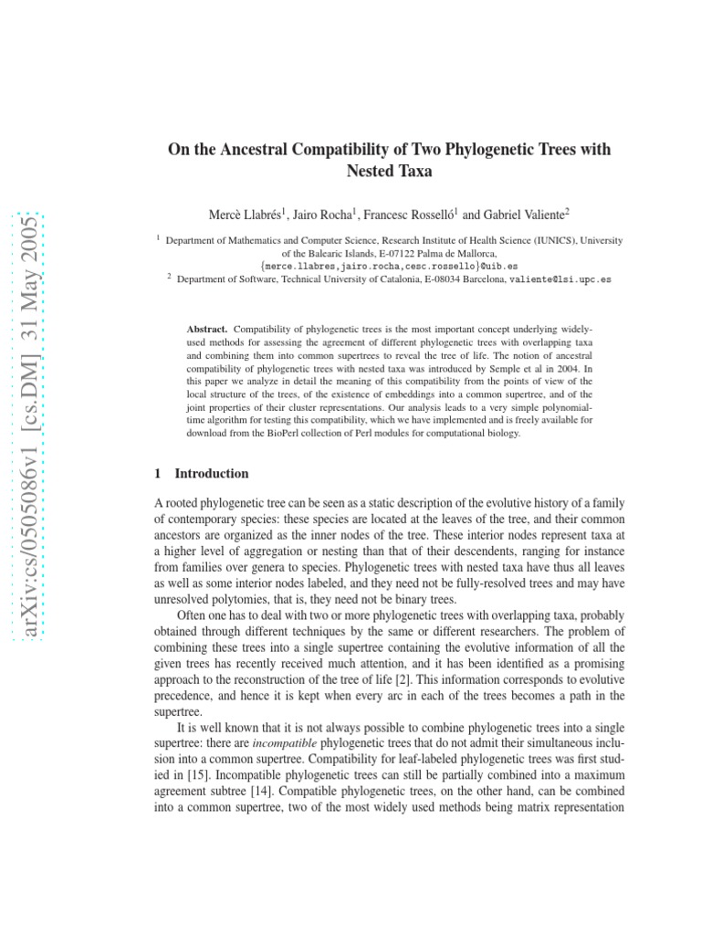 On The Ancestral Compatibility of Two Phylogenetic Trees With Nested ...