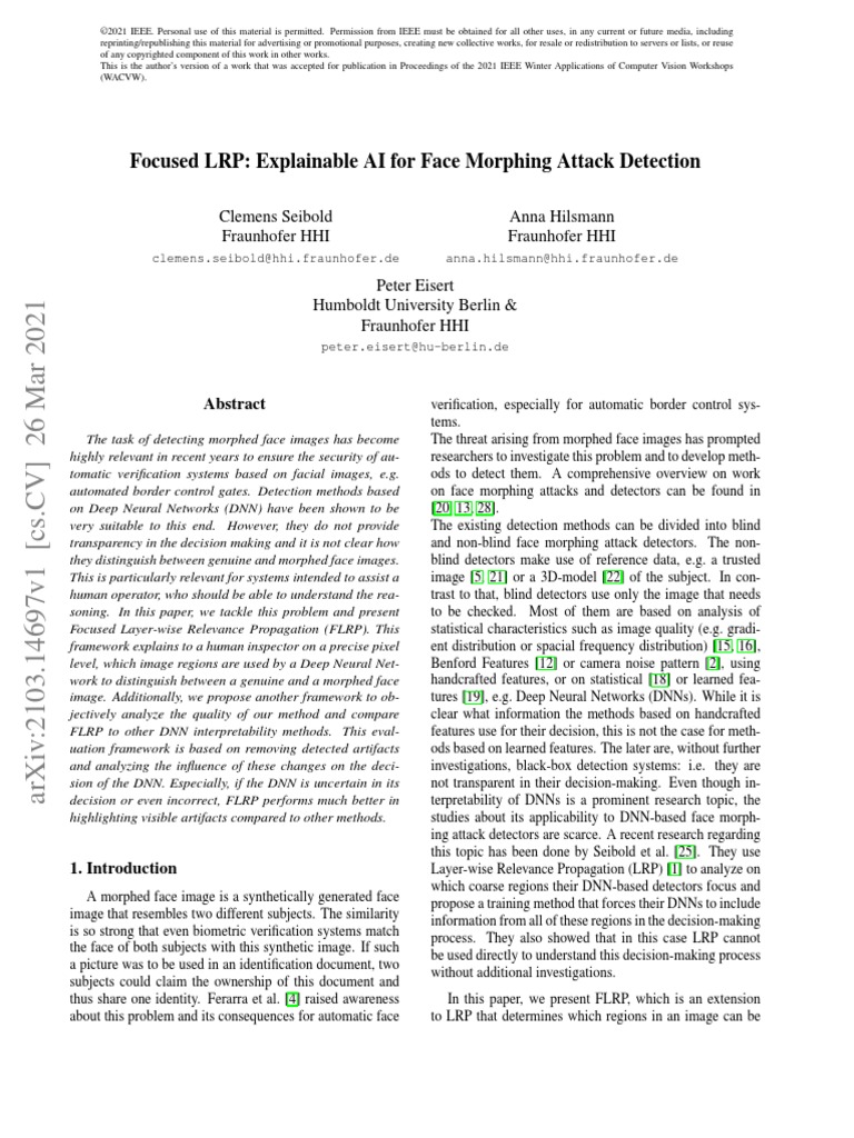 Explainable AI For Face Morphing Attack Detection PDF Deep Learning Artificial Neural Network
