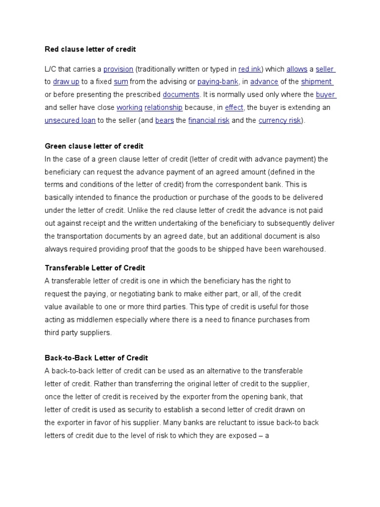 Understanding Red Clause Letters of Credit | PDF | Letter Of Credit ...