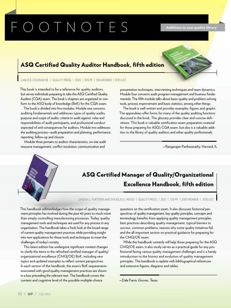 Footnotes: ASQ Certified Quality Auditor Handbook, Fifth Edition | PDF ...
